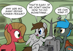ask-jade-shine:  askpun:  That’s certainly “an” answer. Probably not the real one, but it’ll do! You can check out two of my favorite repair ponies over at Ask Fuselight and Ask Jade Shine! Artwork by WhatsapokemonScript #1157  The tables have