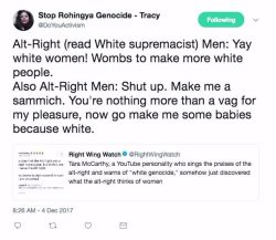 critically-yours:  unicornmelancholy:  critically-yours: I call this piece “Tara McCarthy Does White Feminism”  This Alt-right woman was fine with racism and white supremacy, but as soon as she found out that Alt-right men are misogynistic towards