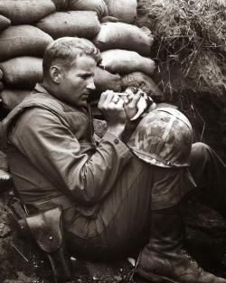 imnotmarcie:  The marine and the kitten Korean War 1952