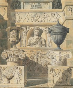robert-hadley:  Charles Percier ( 1764-1838 ) - Roman reliefs. busts and urns: design for a frontispieceSource: christie’s.com