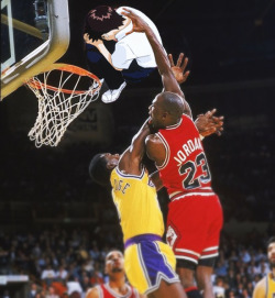 shinjibae:  Michael Jordan slam dunking Shinji