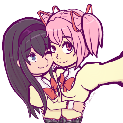 Madoka and Homura take a selfie!  Although it&rsquo;s not a selfie if there&rsquo;s two of them&hellip; so&hellip; a couplie!  Just filling my Madohomu quota for the day! (actually making myself a new icon&hellip;) It&rsquo;s transparent! 