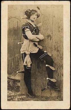 weirdvintage:  Knife throwing target girl, 19th century (via)