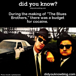 did-you-kno:  During the making of “The Blues Brothers,” there was a budget for cocaine.   Source