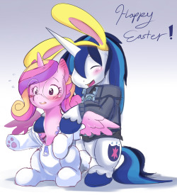 highschool-cadance:  highschool-shiningarmor:  Sorry for being late but… HAPPY EASTER EVERYPONY~!(A collab between HSCadance and me. We drew our own parts, and colored our own parts of the picture. I’m surprised how almost looks like it’s made by