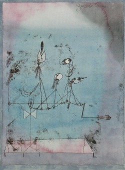 expressionism-art:  Twittering Machine via Paul KleeSize: 48.1x63.8 cmMedium: gouache, ink, watercolor, paper