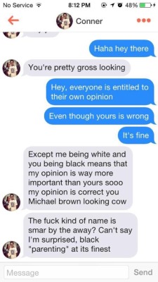 scrapes:lilbijou:  feministwomenofcolor:  gold-kushkloudz:  I had to post this!!! Ppl so disgusting  LOL white men like to act tough as shit until they realize that for the first time in their life there might actually be consequences for their actions