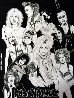 thecavalcadeofperversion:  Some badass ladies of rock ‘n roll!Art by Laura GauthierMicron and Sumo ink on mixed media paper, 11&quot; x 14&quot;Courtney Love, Patricia Day, Wendy O Williams, Brody Dalle, Joan Jett, Cherie Currie, Patti Smith, Donita
