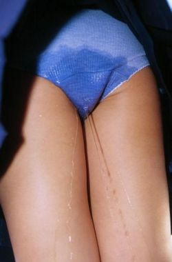 peeisforpleasure:  Beautiful… the way it soaks her panties, spreading its warmth, then cascading down her beautiful thighs and finally leaking straight out of her oversoaked panties!