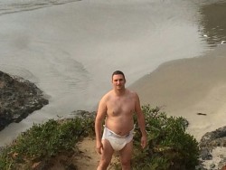 uksnuggiesdiaperboy:  Me on the Pacific coast (on holiday) and nearly got caught hehe  This was before I found snuggies.