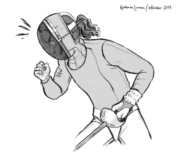 modernfencing:  katharinelinnea:  Inktober day nine: Sabre guy! I figured I’d draw something other than women’s foil.   [ID: a drawing of a sabre fencer fist-pumping.]