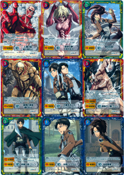 pharaoh-doll:  Siegkrone card scans for fuku-shuu. Full size scans available by request. (The full size ones were too big for tumblr.) Including shiny Levi and the holo autographed Eren, which my scanner made kinda ugly. 