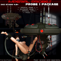 Available by Davo again but this time for all you Daz Studio users!! Your  scifi library isn&rsquo;t complete without the Imperial Probes.  This probe package features a fantastic looking scifi probe/droid for fucking and  probing, a restraint probe/droid