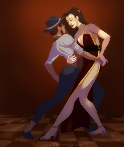 glasworks:  Oh look! I found this 3-year old Korrasami picture on my computer and made some minor corrections.I loved the idea back then that Asami was the leading part, even though she looked more typical feminine. Yay for breaking stereotypes!  &lt;3
