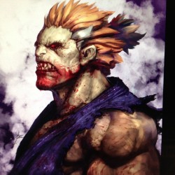 joverine:  Warmup turned into full Akuma bust painting. #derp #capcom #streetfighter #gouki #blood #cloudy