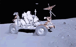zerostatereflex:  New Stabilized footage from Apollo 16!Clearly it was bumpy,..though you really should see the stabilized footage in entirety, it doesn’t even look real. Here’s the stabilized: http://www.youtube.com/watch?v=5cKpzp358F4Here’s the