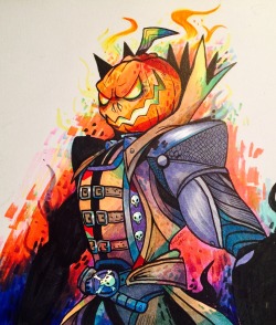 koolaid-girl23:Inktober today: “Pumpkin PIE PIE PIE PIE”- Reaper being edgy serving his homemade pie. Made with copic markers