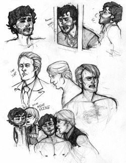Hannigram doodles from the a/b/o &lsquo;verse from the Caged fic. And yes, there&rsquo;s eventually going to be more chapters written for it. *shifty eyes* Will is a sneaky little mongoose.