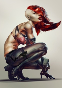 Sekushi cherry red haired woman by Robert Sammelin. If she would have plug ports or a trode on the shaved part ofher head, she would be a perfect cyberpunk saibo-panku girl ja ne?