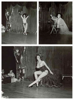 A trio of vintage candid photos capture appearances by three different Strippers on stage at the ‘El Rancho’ nightclub in Los Angeles, California.. The only one I can identify, is: Caprice (bottom)..