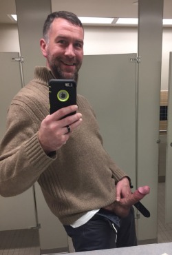 personalextension:  Hard and horny at work, fascinated with my Husband. Managed to snap an erection selfie in a restroom to send him. I love you Mr Big Cat.