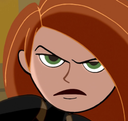 cheeralism: pan-pizza: Finishing up Kim Possible review script. What should I not forget to mention about the show? that if you move her lips up a bit it looks like she has a mustache and a really small mouth  “AYY!”