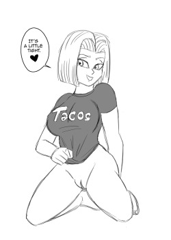 funsexydragonball:    Anonymous said to funsexydragonball: 18 in nothing but that Tacos shirt. Hnnnnnnnn~     ;9
