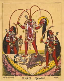 Chhinnamasta  Sanskrit for “She who is headless”, Chhinnamasta is one of the Mahavidyas, ten Tantric goddesses and a ferocious aspect of Devi, the Hindu Divine Mother. Chhinnamasta can be easily identified by her fearsome iconography. The self-decapitated