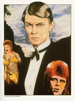David Bowie, illustration by Ian Sander. From Visions of Rock (Proteus Books, 1981). From a charity shop in Nottingham.