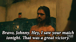 rwfan11:  emptycoliseum:April 01, 2015 -Alberto El Patrón confronts Johnny Mundo backstage to congratulate Mundo on his earlier victory on this episode of Lucha Underground.…. that ‘exactly’ gif is GREAT! ;-)