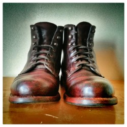 stoer1:  bootsdenimandoneheadlight:  Wolverine 1000 Mile Boots Almost a year old. I put a half sole on them so they’d survive the Canadian winter.  wellworne Wolverine 1000 Mile boots 