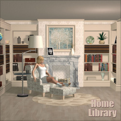 A  large 36-piece props ensemble that replicates a bright, modern home  library environment complete with all of the furniture and book  accessory items you&rsquo;ll need to set up a charming home library scene. Works in Poser 5 and higher! Home Library