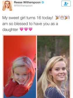 sashayed:  mainermoose:  technicolourunicorn:  Like… Did Reese Witherspoon literally have a baby with herself?  So we can all agree that Reese Witherspoon has mastered cloning, yeah?   