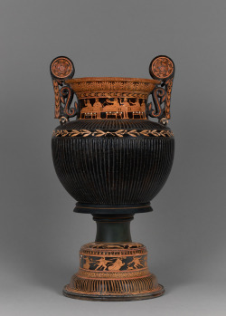 historyfilia:  Attic Red-Figure Dinoid Volute Krater and Stand Attributed to the Meleager Painter, Greek,  390 - 380 B.C.  (From the Getty) 