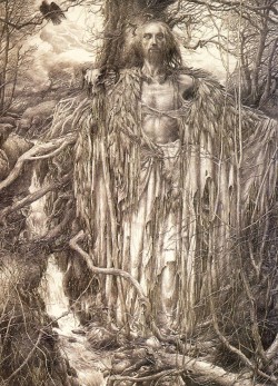 the-unknown-friend:  scribe4haxan: Merlin ~ by Alan Lee I will re-blog this drawing every single time I see it. 