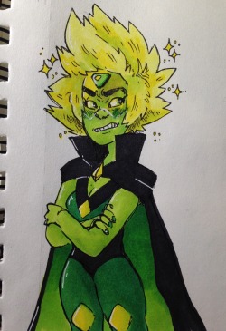 sp8derwee8:  anyways i think abt @insertcoolpunhere’s post about jasper and peridot having matching capes like every day so i drew peridot in hers   &lt;3 &lt;3 &lt;3