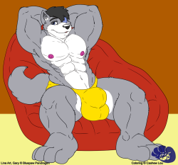 I saw this image of Bluepaw&rsquo;s hung and hunky wolf Gary, and I thought I would add some color to it. He liked the end result, and gave me permission to post it here. You can view the original line art for this image by clicking THIS LINK. Line Art,