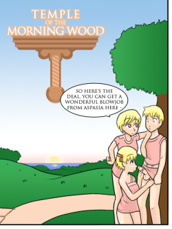 Love the part about her catching him sucking another guy off.This is most of pages 1-8 minus a couple that weren’t that sexy. You can read the whole thing (Temple of the Morning Wood) on other sites. This is a long running sex manga by this artist (NiP).
