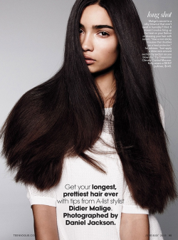 vivamodelblog:  Kelly Gale shows off her long, tumbling locks for Teen Vogue’s new issue, photographed by Daniel Jackson - with a feature on hairstylist Didier Malige! 