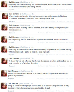 dresdencodak:  gailsimone:  dbvictoria:  Gail Simone is on a tear on twitter this morning.  I said some stuff.  Read this.