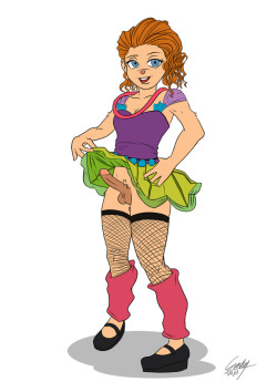 saxwakuy:Commission made by a Pixiv user. Its a futa Brittany from the Alvin and the Chipmunks cartoon in an 80′s style attire.