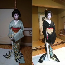 geisha-kai:  November 2016: Geiko Ichitomi of Gion Kobu - on the day of her erikae (right) and few days after her formal debut as geiko (left) by   kyokatsura_imanishi on Instagram  ༼ つ ◕◡◕ ༽つ  Geisha-kai on P a t r e o n || Instagram