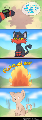sioteru:  “ When the time comes for Litten to shed its old fur, it all burns up in a glorious blaze.“  