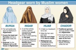esinololly:  takealookatyourlife:  I have incorrectly been saying ‘burqa’ when I meant ‘niqab’ for maybe my whole life.  Relevant! During my deployment I have seen all four of these types of head gear, but I didn’t realize what the Chador was..I