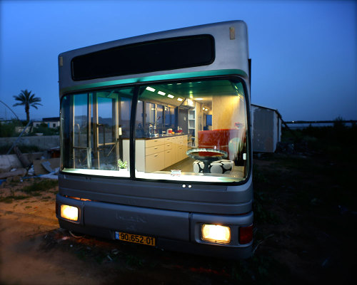 creativehouses:  Public Bus converted into home, Israel TheParkHyatt:  Article and more pictures here: http://www.greenprophet.com/2013/05/israeli-public-bus-300000-conversion/    