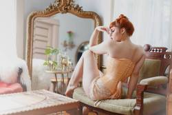 espartilhos:   Model Sierra McKenzie Photo by Henry Vance  Peach satin corset by Tighter Corsets  
