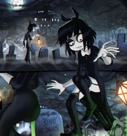 therealshadman:  Creepy Susie is out for a stroll again in the Graveyard, this one is cursed though. A little Halloween project Im doing in collaboration with Shmutz, he is sketching the pages while I do the rest. Unfortunately this will be my last post