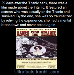 ultrafacts:Saved from the Titanic is a 1912 American silent motion picture short starring Dorothy Gibson, an American film actress who survived the sinking of the RMSTitanic on April 15, 1912. She had been one of around 28 people aboard the first lifeboat