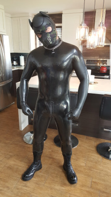 gledinsia:#gaypup#rubber#boots#latex#gay I was peacefully sitting on my couch reading, when I realized my pleasure bot with his latex outfit and mask slowly and stiffly - as usual - coming down the stairs and on the way to the front door. Strange, I thoug