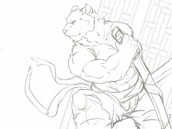 ralphthefeline:    Some feline swordsman dude. Might color it later when I feel more comfortable.   